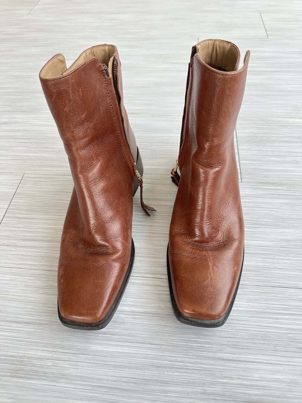Sam Edelman Thatcher Burnt Brandy Side Zipper Hell Boots Sz 6.5